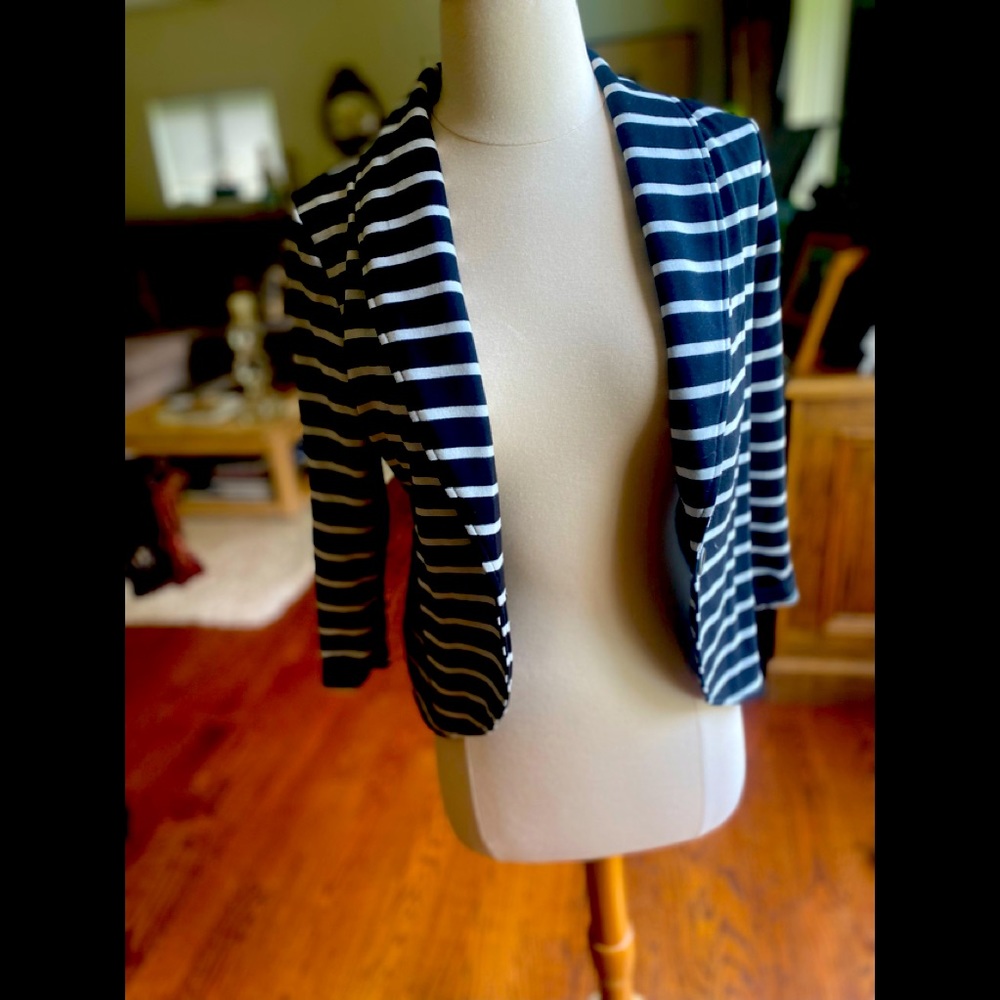 Black and white stripe blazer with lace back